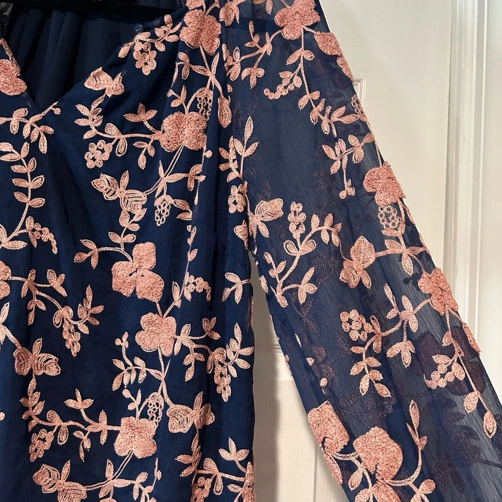 Sunday in Brooklyn Navy Blouse with Blush Pink Floral Embroidery - Picture 2 of 3